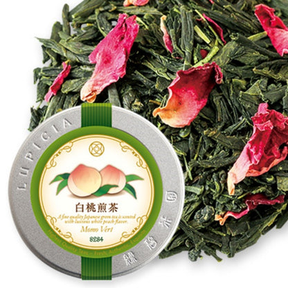 ルピシア 白桃煎茶 50g  イラスト入ラベル缶入